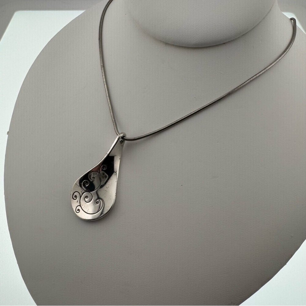 Brighton Elegant Silver Twirl Teardrop Pendant and Snake Chain Necklace